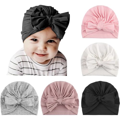 DRESHOW BQUBO 5 Pieces Baby Turban Hats Turban Bun Knot Baby Infant Beanie Baby Girl Soft Cute Toddler Cap