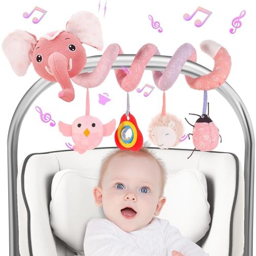 FATI Car Seat Toys for Babies 0-6 Months, Black and White High Contrast Baby Spiral Carseat Toy for Infant 0-3, 3-6 Newborn, Stroller Toys for 0 3 6 9 12 Months Baby Ideal Gift