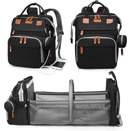 Astro alan Baby Diaper Bag with Changing Station, Waterproof Diaper Bag Backpack for Moms Dads with USB Charging Port, Baby Shower Gifts, Large Capacity diaper backpack, Black