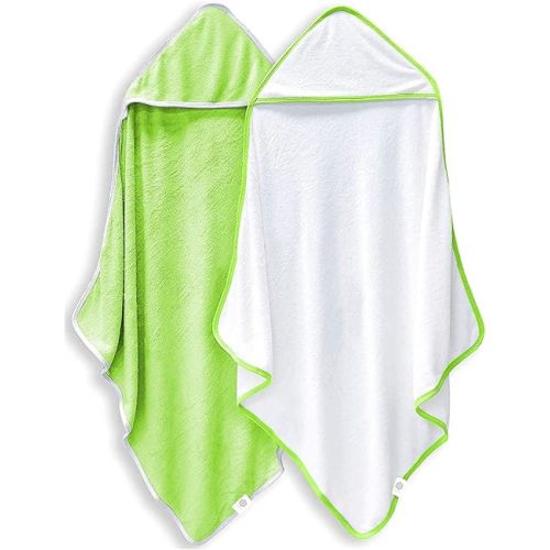 2 Pack Baby Bath Towel - Rayon Made from Bamboo, Ultra Soft Hooded Towels for Babies,Toddler,Infant - Newborn Essential -Perfect Baby Registry Gifts for Boy Girl (White and Green, 30 x 30 Inch)