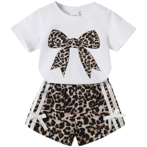 YOUNGER TREE Toddler Infant Baby Girls Summer Outfits Leopard Print Short Sleeve Pocket T-Shirt Tops Pants Clothes Sets