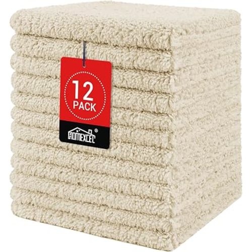 HOMEXCEL Microfiber Washcloths 12 Pack, Highly Absorbent and Soft Face Towel, Multi-Purpose Wash Cloths for Bathroom, Gym, Hotel, Spa and Kitchen, Multicolor 12x12 Inch, Brown