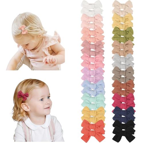 CÉLLOT 40 Pieces 2inch Girls Hair Bows Linen Fabric Bows Alligator Clips Hair Accessories for Baby Toddlers and Infants(20 Pairs Mini Bow)