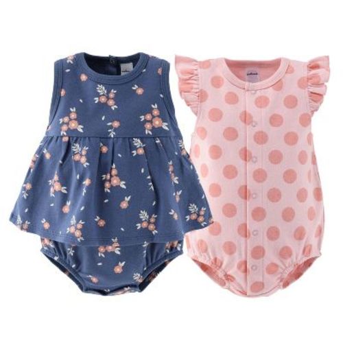 Baby Girl Rompers, 2pk - The Peanutshell® Navy Floral, Pink Navy, Newborn to 24 Months