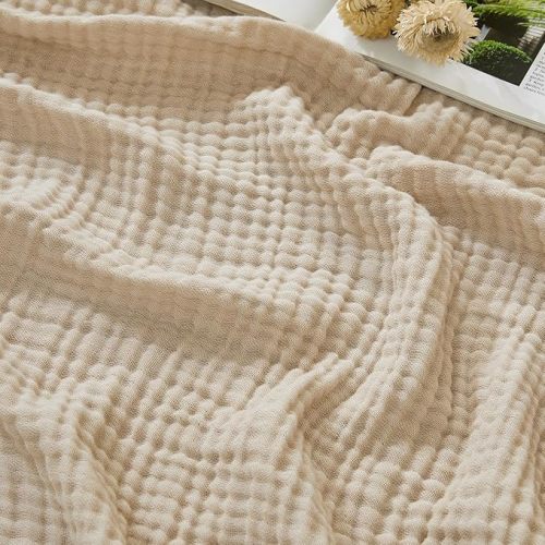 EMME Cotton Muslin Large Throw Blanket Couch Breathable Gauze Soft Lightweight Bed Blankets Adults (Heather Beige, 50"x70")