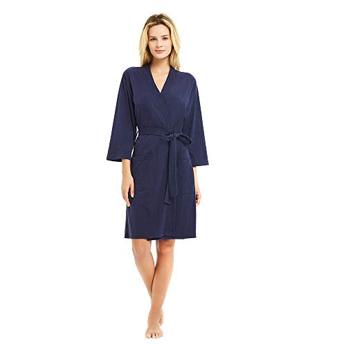 U2SKIIN Womens Robes, 100% Cotton Lightweight Robes 3/4 Sleeves Kimono Knit Soft Loungewear Short Bathrobe