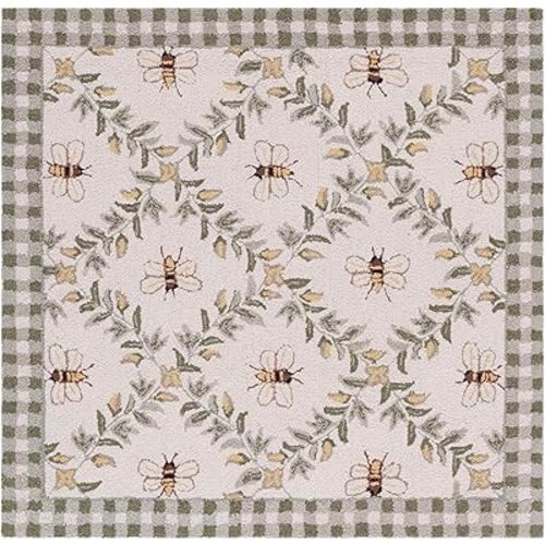 SAFAVIEH Chelsea Collection Area Rug - 4' Square, Ivory & Green, French Country Trellis Design, Hand-Hooked Wool, Ideal for The Living Room, Bedroom, Dining Room (HK55A-4SQ)