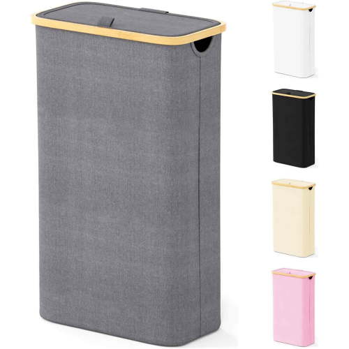 SpaceAid Slim Laundry Hamper with Lid, 65L Narrow Tall Clothes Basket Bin, Grey