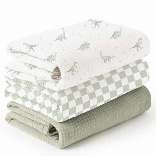 Konssy 3 Pack Muslin Swaddle Blankets for Unisex, Newborn Receiving Blanket, Large 47 x 47 inches, Soft Breathable Muslin Baby Swaddles for Boys & Girls