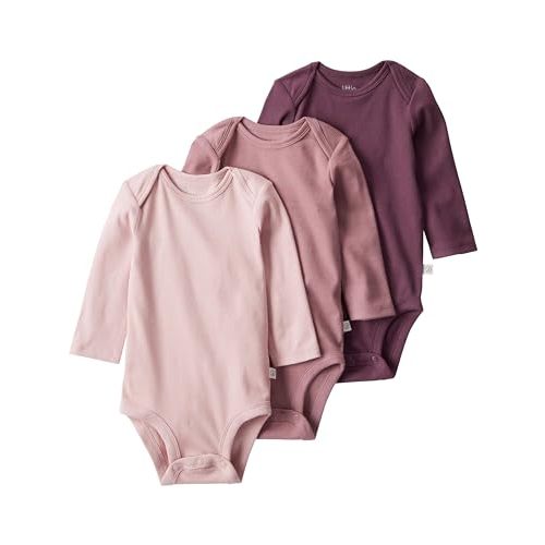 little planet by carter's Baby Girl 3-pack Long Sleeve Bodysuits made with Organic Cotton, Blush Pink Plum, 6M