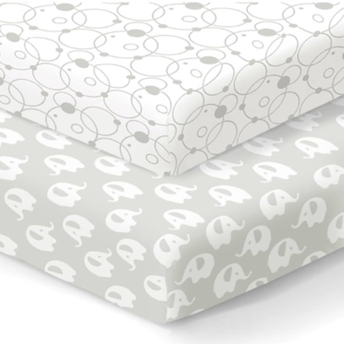 100% Organic Cotton Fitted Sheets for Graco Pack n Play, Babyletto, Pamo Babe, Hiccapop, Dream on Me, Evenflo, Baby Trend, Hygge Hush Portable/Mini Crib/Playards, Beka Bedside Bassinet 2 Pk