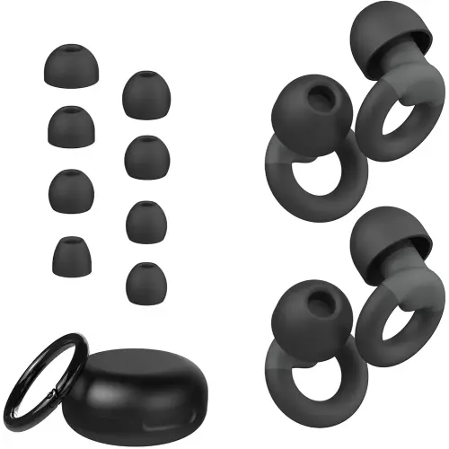 Ear Plugs for Sleeping, 2 Pairs of Reusable Earplugs for Noise Reduction 25dB-30dB with 8 Ear Tips, Soft Hearing Protection Ear Plugs for Concert,Noise Sensitivity, Study & Work, Black