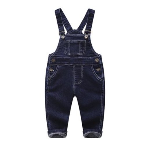 KIDSCOOL SPACE Baby Little Boys Girls Denim Overalls,Cute Jean Workwear,Deep Blue,12-18 Months
