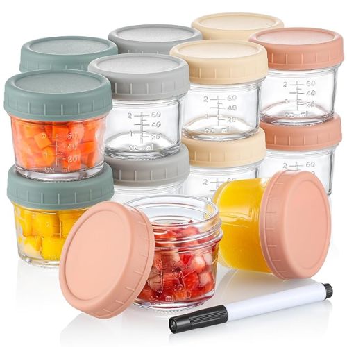 VITEVER 16 Pack Glass Baby Food Storage Containers, 4 oz Baby Food Jars with Plastic Lids, Small Baby Food Maker, Reusable Infant Freezer Container, Microwave, Dishwasher & Freezer Safe, BPA free