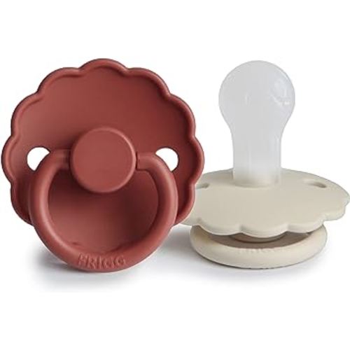 FRIGG Daisy SilkySoft Silicone Baby Pacifier | Made in Denmark | BPA-Free (Baked Clay/Cream, 0-6 Months)