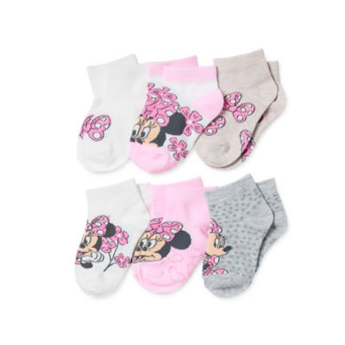 6 Pair Minnie Mouse Quarter Ankle Socks Girls