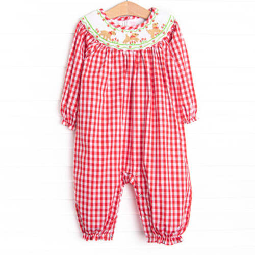 Chasing Tails Smocked Girl Romper, Red Check – Stitchy Fish