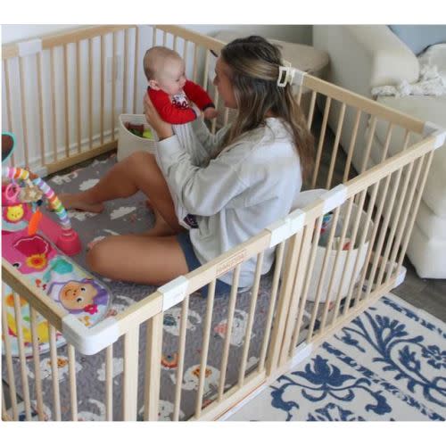 HARPPA Wooden Baby Gate Playpen | Non-Toxic Foldable DIY Adjustable Play Yard for Infants & Toddlers – Natural Finish Baby Fence for Small & Large Spaces