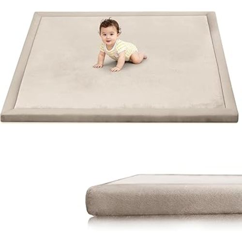 Ultra Soft Baby Play Mat for Floor, 59"×39" Playpen Mat, 1.3" Thick Memory Foam, Non-Slip Tummy Time Mat for Infants, Toddlers, and Kids – Water-Repellent Coral Velvet, Easy Care