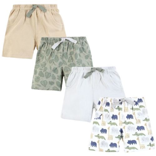Hudson Baby Infant Boys Shorts Bottoms 4-Pack, Wild Leaf Safari