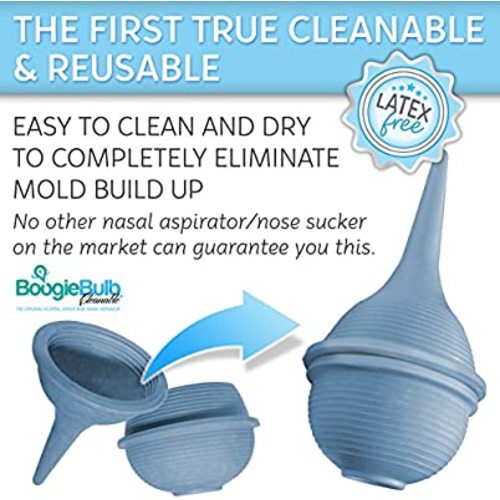 BoogieBulb Baby Nasal Aspirator and Booger Sucker for Newborns Toddlers & Adult - BPA Free - Blue 2 Ounce Bulb Syringe - Safe Nose Cleaner - Cleanable & Reusable Ear Syringe Nose Sucker - 2 Ounce (Newborn)