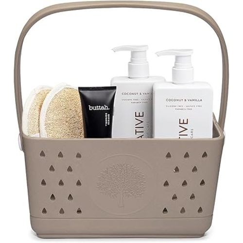 Parker Baby Bath Caddy | BPA Free & Food Grade Shower Caddy Organizer for Toys & Supplies | Quick-Dry, Sturdy & Perfect Size Shower Basket w/Handle in Neutral Colors