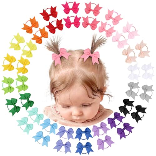 OAOLEER 40PCS 2 Inches Baby Hair Ties, Toddler Hair Ties with Bows | Elastic Ponytail Holders Mini Small For Baby Girls Infants