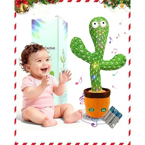 Dancing Talking Cactus Toy,Christmas Funny Gift for Toddler 1 2 3 Year Old Boy Girl,Record Repeat What You Say Baby Infant Toys 6-12 12-18 Months with 3xAA Battery (Volume Adjustment)
