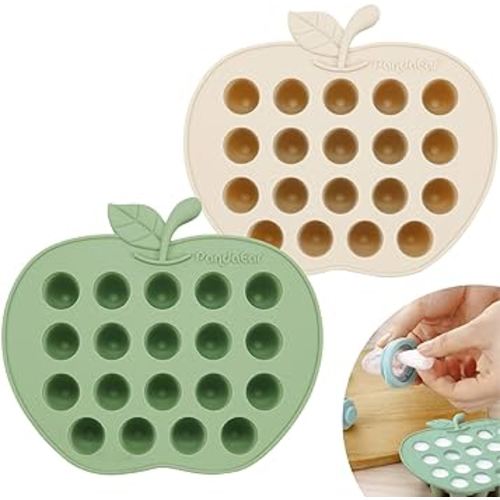 PandaEar 2 Pack Baby Breastmilk Popsicle Molds, Silicone Nibble Freezer Tray, Baby Fruit Food Feeder Teether Tray, 19 x 0.2 oz Baby Food Storage Container for Homemade Baby Food -Green&Tan
