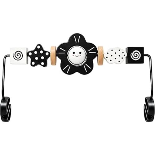 Baby Bouncer Toy Bar– Compatible with Baby Bjorn Bouncer, Wooden Baby Toy Bar Attachment with Spinning Toys, Detachable Bouncers ‎Accessory Gifts for Babies All Ages (Black and White Flower)