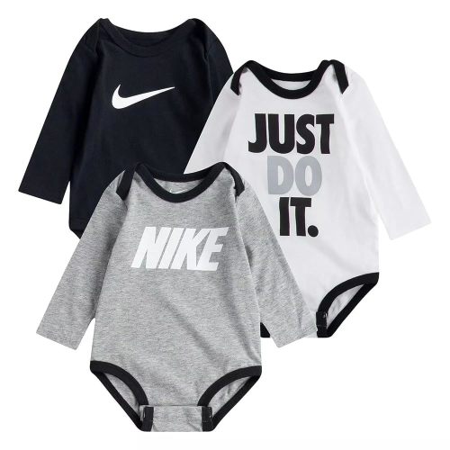Nike Baby Boy's 3-Pack Just Do It Swoosh Long Sleeve Set (Infant) Dark Grey Heather 3 Months (Infant)