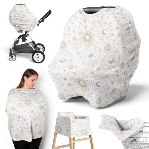Sweet Jojo Designs Girl 5-in-1 Multi Use Baby Nursing Cover Celestial Pink Gold And Grey