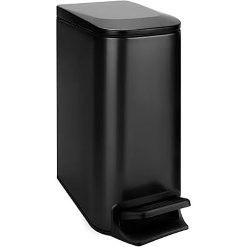 TIPGO Slim Bathroom Trash Can with Lid Soft Close, Step Pedal, 6 Liter / 1.6 Gallon Stainless Steel Trash Bin, Small Garbage Cans for Bedroom, Office, Kitchen (Matte Black)