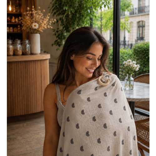 Muslin Nursing Cover, Double Gauze Cotton Breastfeeding Apron, Wire Neckline Shawl