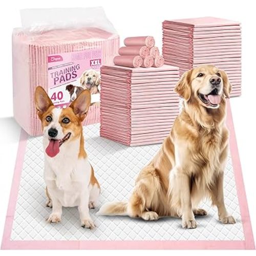Joyeux Extra Large Puppy Pads, Super Absorbent, Ultra Leak-Proof, Quick Dry - 31.5" x 35.4" Pee Pads for Dogs - Dog Pads for Potty Training, 40 Count, Unscented, Pink, XXL