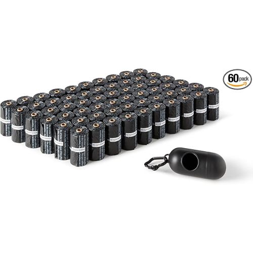 Amazon Basics Dog Poop Leak Proof Bags with Dispenser and Leash Clip, Unscented, 13" x 9", 900 Count (60 Rolls)