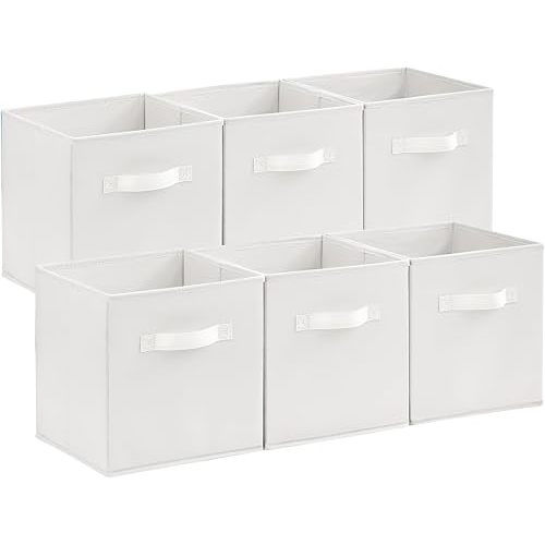 Lifewit Storage Cubes, Foldable Decorative Fabric Storage Baskets for Organizing Home Organizers with Handles for Shelves, Closet, 11 Inch Bins, 18L White, 6 Packs