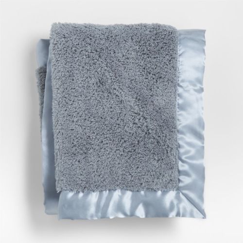 Satin Trim Blue-Grey Plush Baby Stroller Blanket