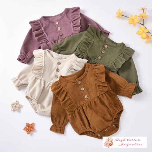 Baby Girls Long Sleeve Ruffle Romper | Winter Outfit | Warm Baby Girl Outfit