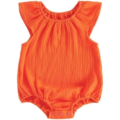 Mubineo Baby Girl Boy Summer Cotton Linen Romper Clothes Basic Plain Ruffle Sleeveless Comfy Rompers Newborn Tops