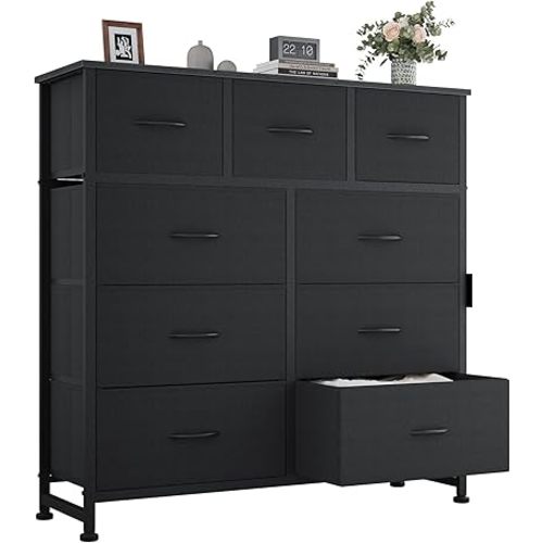 OLIXIS 9 Drawers Storage Organizers Units, Closet Organizers and Storage for Clothes, Fabric Storage Drawer for Living Room, Chest of Dresser in 39.4" D x 11.8" W x 39.9" H, Black