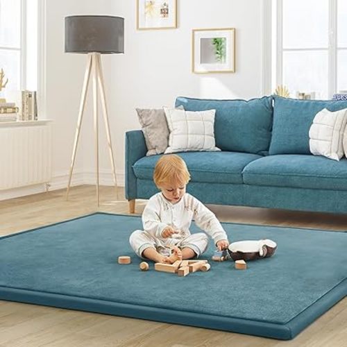 Baby Play Mat for Floor Nursery Rug Muscle Mat Area Rug Playroom Rug 79"x118" Playpen Mat Elastic Foam 1.3" Thick Crawling Mat for Babies,Toddlers, Infants, Kids,Indigo