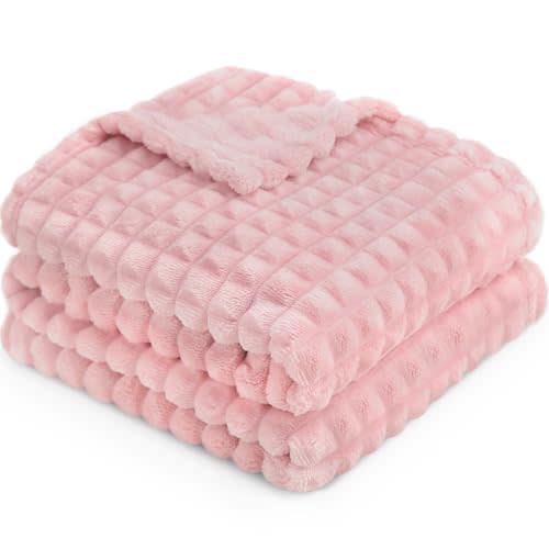 HOMRITAR Pink Stereoscopic Grid Fluffy Fleece Baby Blanket for Girls Boys | Soft Lightweight Warm Comfort Reversible Toddler Blanket for Infant Home Decor Shower Gifts Nursery Crib Bed 30 x 40 Inch