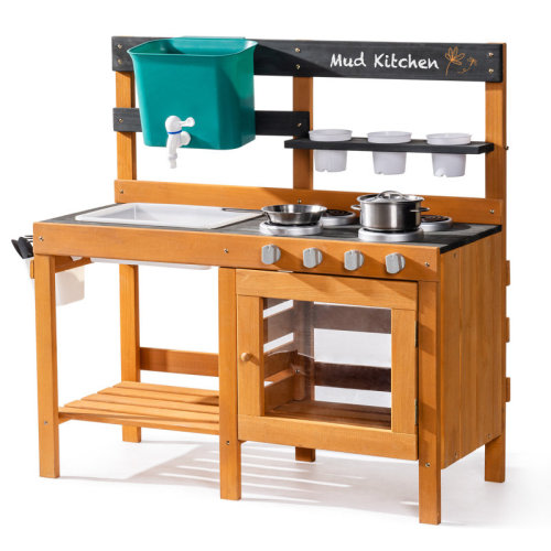 ROBUD Outdoor Mud Kitchen for Kids, Wooden Play Kitchen with Sink, Stove, Planting Pots, Storage Shelf & Kitchen Accessories & Reviews | Wayfair