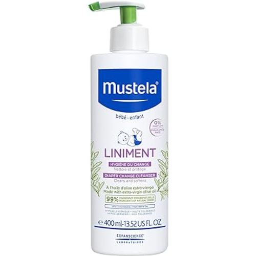 Mustela Liniment - No-Rinse Baby Cleanser for Diaper Change - with Extra Virgin Olive Oil - Fragrance-Free - 13.52 fl. Oz