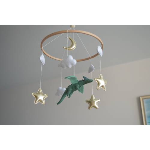 Dragon mobile Nursery mobile Baby shower gift Fantasy nursery decor Felt dragon Fairy tale nursery Stars Cloud Moon Hanging mobile