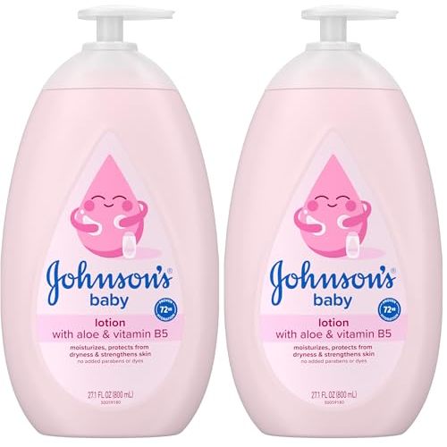 Johnson's Moisturizing Mild Pink Baby Lotion with Coconut Oil for Delicate Baby Skin, Paraben-, Phthalate- & Dye-Free, Hypoallergenic & Dermatologist-Tested, Baby Skin Care, 27.1 Fl. Oz (Pack of 2)