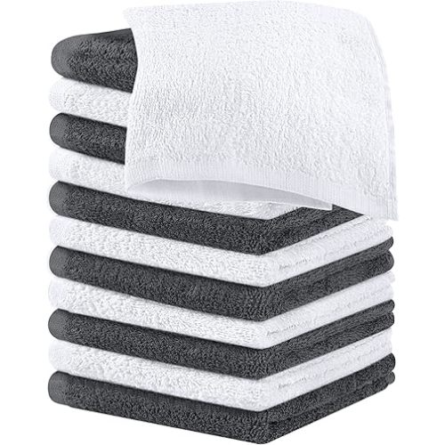Utopia Towels 12 Pack Cotton Washcloths Set, 100% Ring Spun Cotton, Premium Flannel Face Cloths, Highly Absorbent and Soft Feel Fingertip Towels, Grey, White