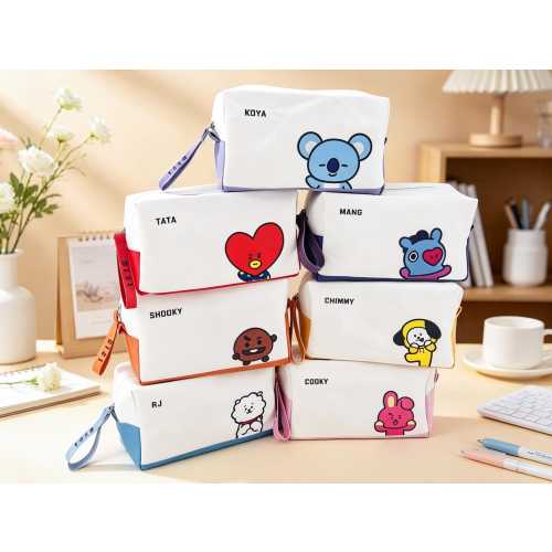 BT21 Canvas Makeup Bag, BTS Tata Koya Cooky Cosmetic Pouch, Cute K-pop Travel Toiletry Bag, BTS Army Fan Gift, Kpop Fan Gift
