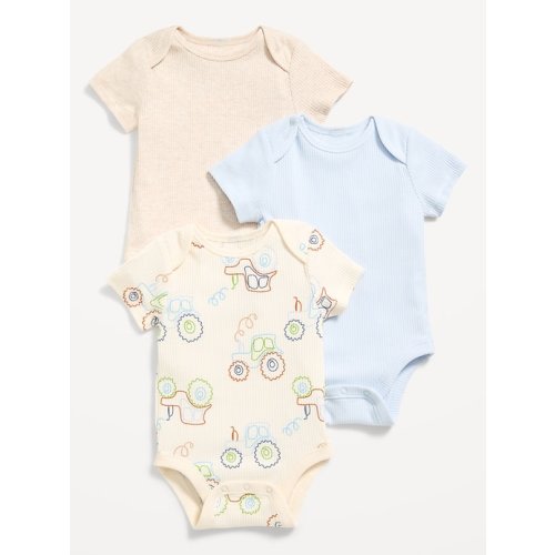 Ribbed Bodysuit 3-Pack for Baby - Tractor - 0-3M